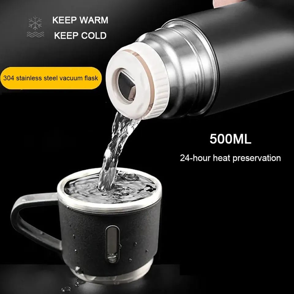 3 in 1 Vacuum Insulated Thermal Flask Set With Cup Set (random color)